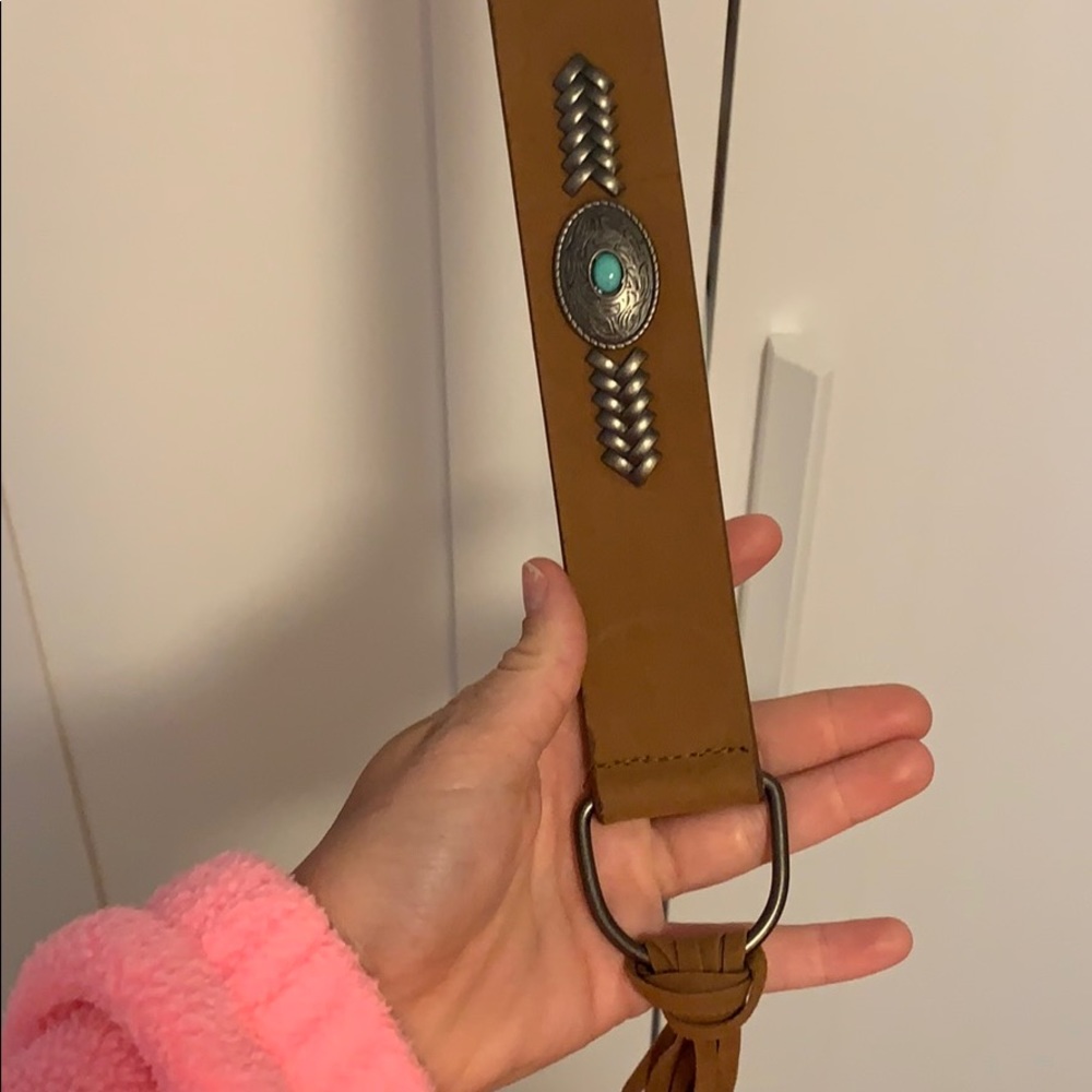 Native American brown faux leather tie up belt